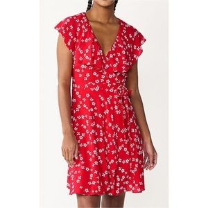 NEW Draper James RSVP Floral Print Flutter Wrap Dress Sz XL Red V-Neck Casual